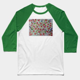 Hummingbirds on Red Roses Baseball T-Shirt